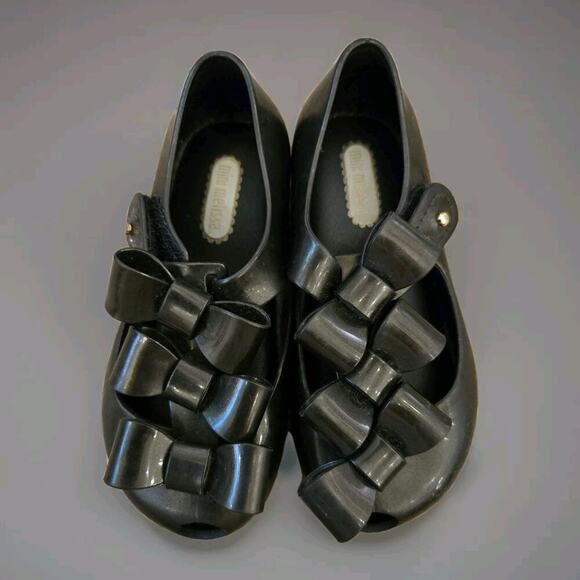 Mini Melissa Ultragirl Little Girls Sz 8c Triple Bow Mary‎ Jane Shoes Sandals - Picture 1 of 5